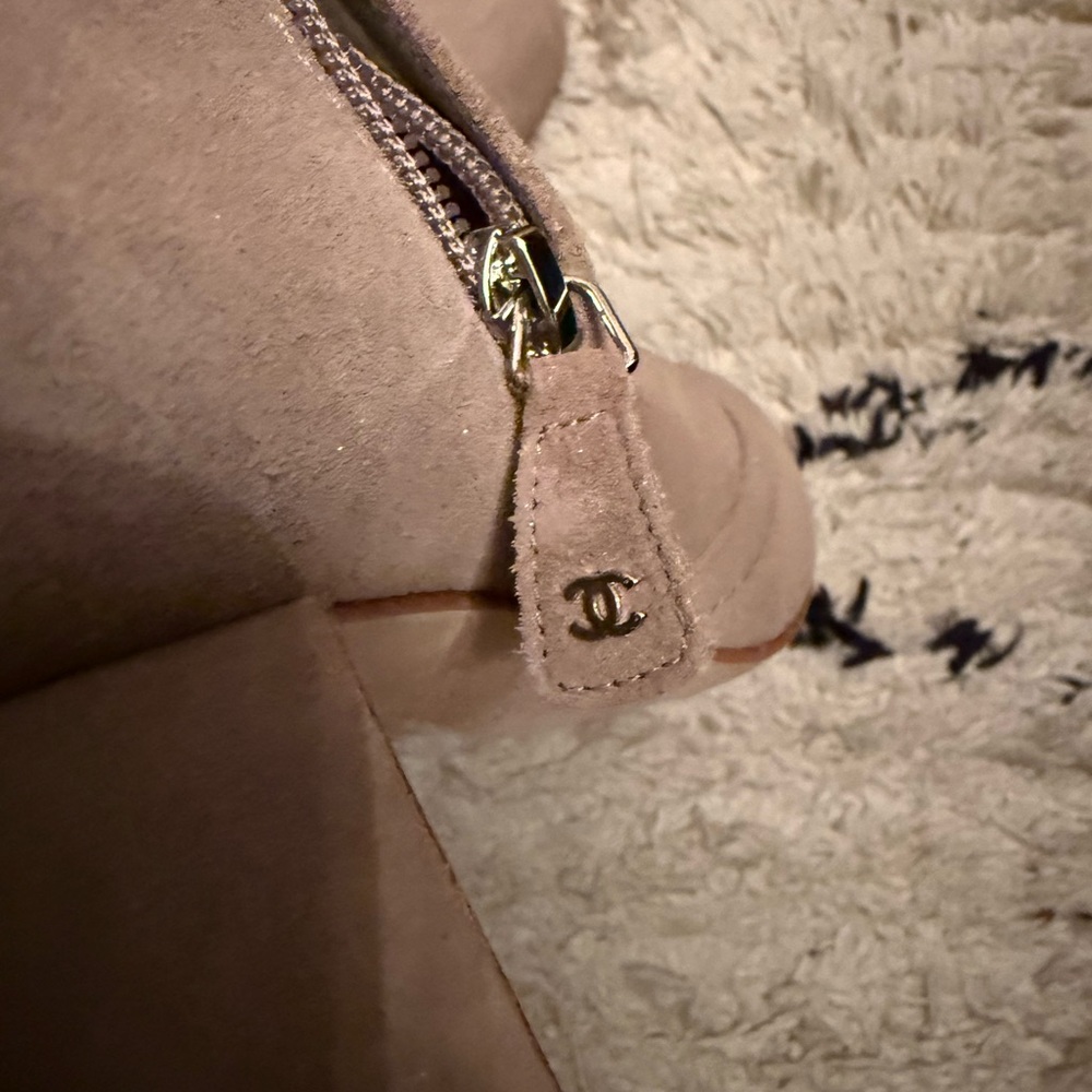 Authentic CHANEL Taupe Ankle Boots with Chain Detail - Picture 3 of 5